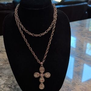 Cookie Lee Rose Gold Cross Pendant Double Chain Necklace